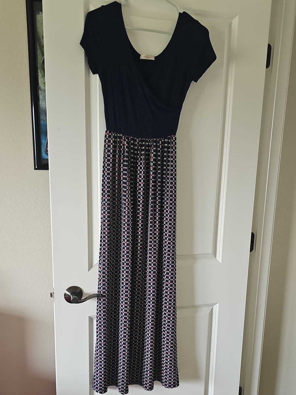 Gilli Navy Maxi Dress with Navy-and-Pink Printed Skirt